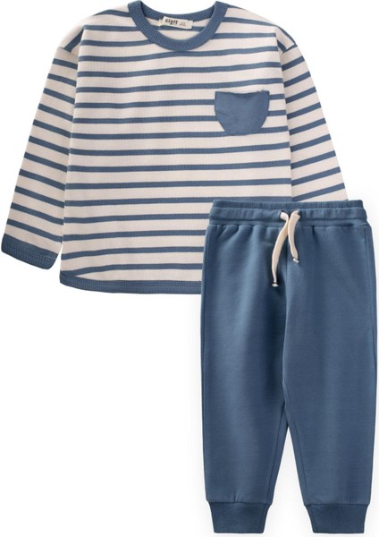 Çizgili Sweatshirt Takım 1-7 Yaş Indigo Mavi
