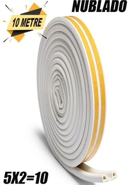 Yapışkanlı 5x2=10 Metre (Beyaz) Kapı Pencere Bandı Fitili Soğuk Izolasyon Kauçuk Bantları