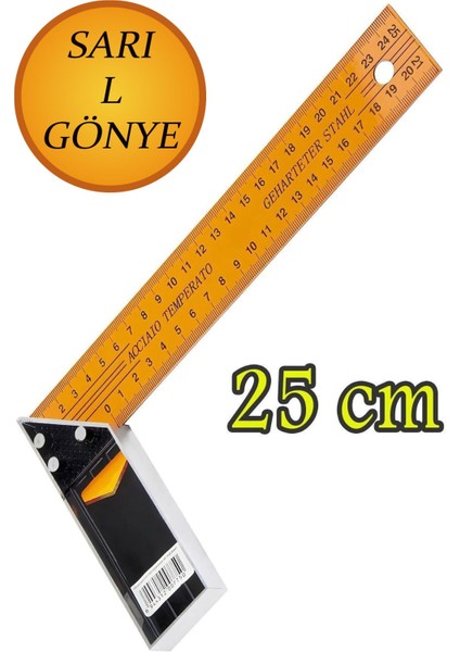 Alüminyum L Gönye Sarı Gönye Cetvel Kaynak Kaynakçı Marangoz Gönyesi 250 mm