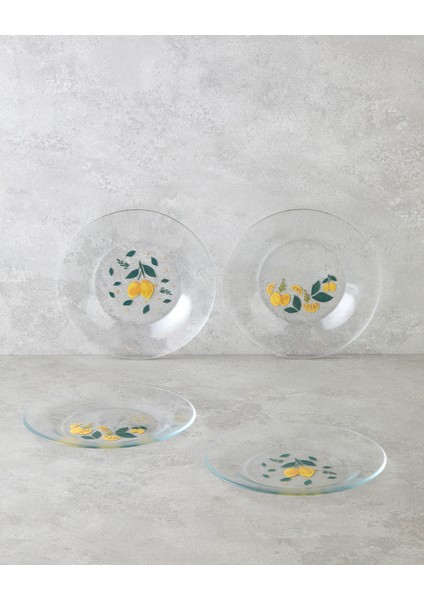 Lemon Cam 4'lü Pasta Tabağı 19 cm Sarı-Yeşil