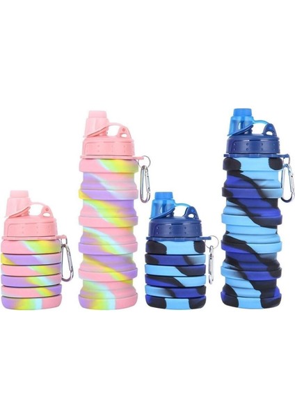 Katlanabilir 500ml silikon su şişesi, hafif ve şık, BPA içermez, mavi renk modelleri