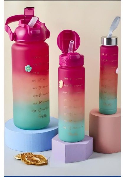 3'lü Kırmızı ve Turkuaz Su Matara Seti, 2 L, Bpa İçermeyen, Hediye Fırsatı