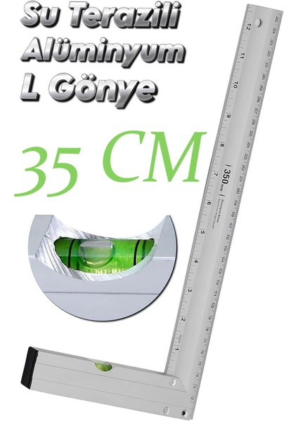 Alüminyum L Gönye Su Terazili Cetvel Kaynak Kaynakçı Marangoz Gönyesi 350 mm