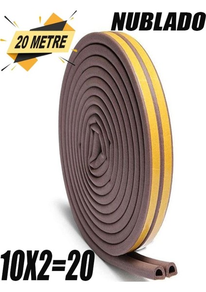 Yapışkanlı 10X2=20 Metre (Kahverengi) Kapı Pencere Bandı Fitili Soğuk Kauçuk Bantları