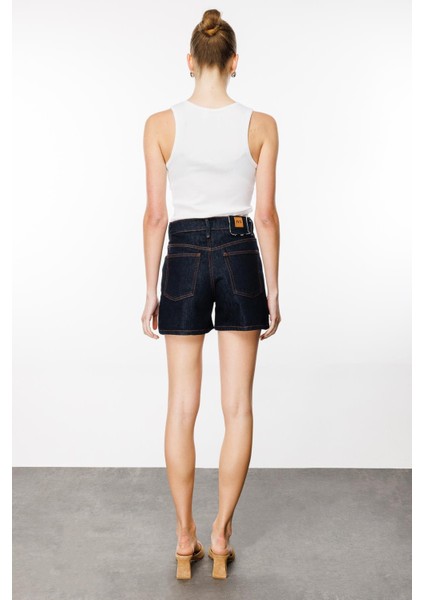 Straight Fit Rinse Koyu Indigo Kadın Jean Şort