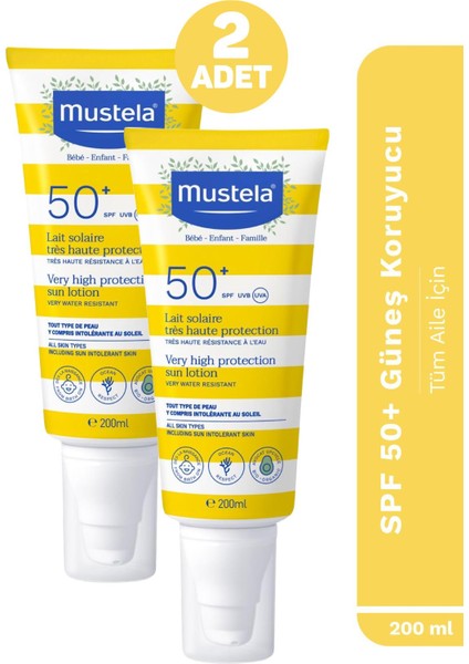 Mustela Yüksek Koruma Faktörlü Güneş Losyonu Tüm Aile Için SPF50+ 200 ml 2 Adet