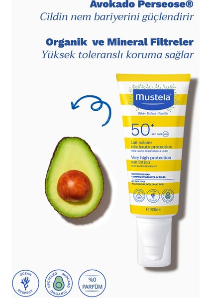 Mustela Yüksek Koruma Faktörlü Güneş Losyonu Tüm Aile Için SPF50+ 200 ml 2 Adet