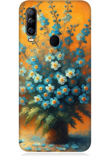 General Mobile Gm 20 Pro Uyumlu Turuncuda Mavi Çiçekler Desenli Silikon Kılıf