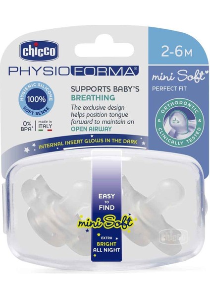 Gece Parlayan PhysioForma Mini Soft 2'li Emzik 2-6 Ay