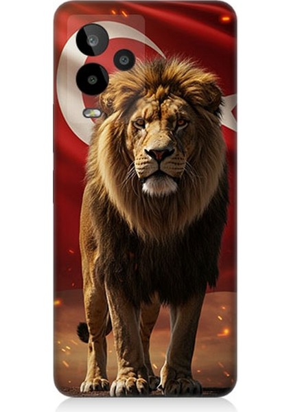General Mobile Gm 24 Pro Uyumlu Al Bayrak ve Aslan Desenli Silikon Kılıf