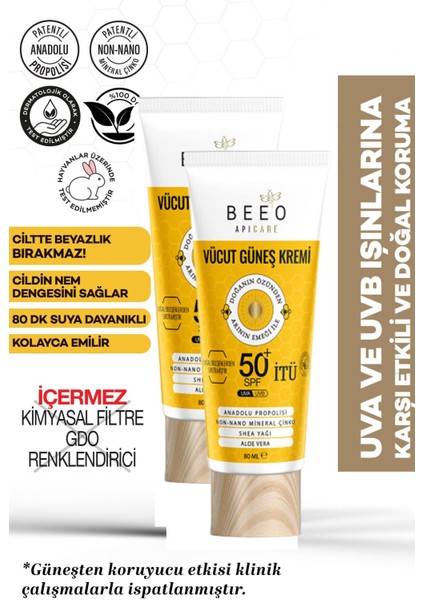 Bee'o Vücut SPF50 Güneş Kremi 80 ml 2 Adet