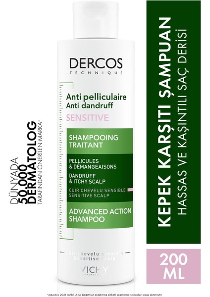 Vichy Dercos Anti-Pelliculaire Şampuan Hassas ve Kaşıntılı Saç Derisi 200 ml