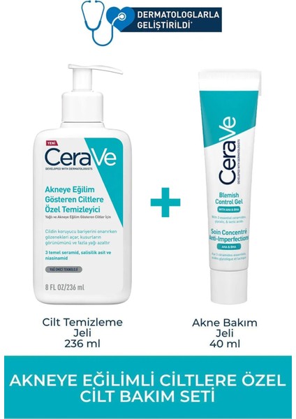 Cerave Yağlı ve Akneye Eğilim Gösteren Ciltlere Özel Temizleyici Jel 236 ml + Bakım Jeli 40 ml