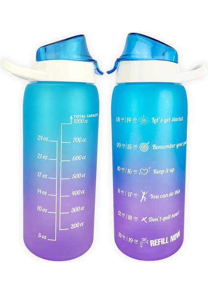 1 Litre Çift Renk Baskılı Sağlıklı Plastik Su Şişesi Mavi