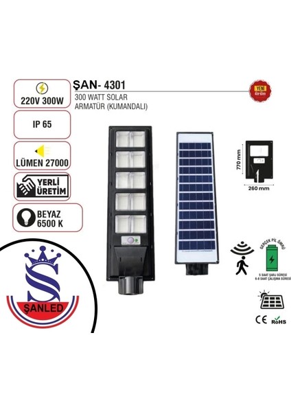 300W Güneş Enerjili Profesyonel Bahçe Sokak Dış Mekan Aydınlatma Projektör 2 Adet