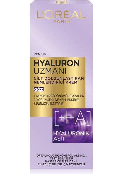 L'oreal Paris Hyaluron Uzmanı Nemlendirici Göz Kremi 15 ml fiyatları