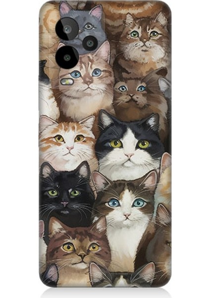 General Mobile Gm 24 Pro Uyumlu Kedi Kalabalığında Kaos Desenli Silikon Kılıf