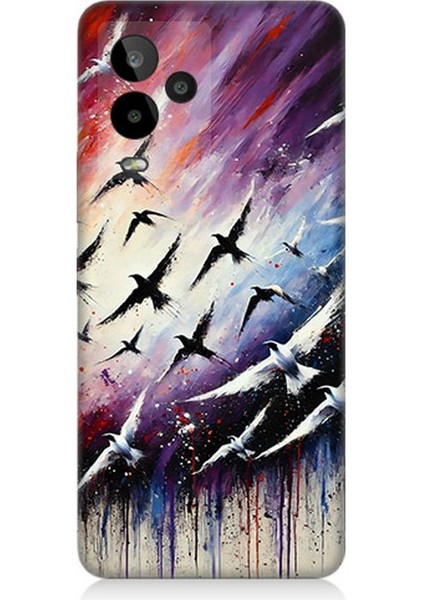 General Mobile Gm 24 Pro Uyumlu Renk Yağmurunda Kuşlar Uçuşu Desenli Silikon Kılıf