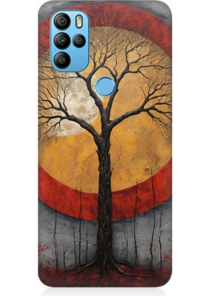 General Mobile Gm 21 Pro Uyumlu Sarı Kırmızı Ağaç Gölgesi Desenli Silikon Kılıf
