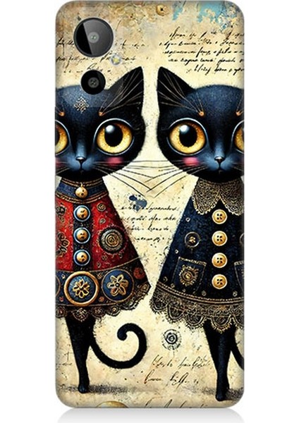 General Mobile Gm 23 Se Uyumlu Dantel Elbiseli Kedi Dostluğu Desenli Silikon Kılıf