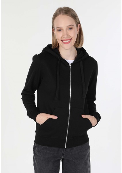 Regular Fit Kapüşonlu Düz Kadın Siyah Sweatshirt fırsatları