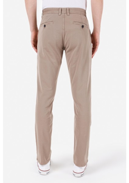 Regular Fit Orta Bel Düz Paça Erkek Bej Pantolon