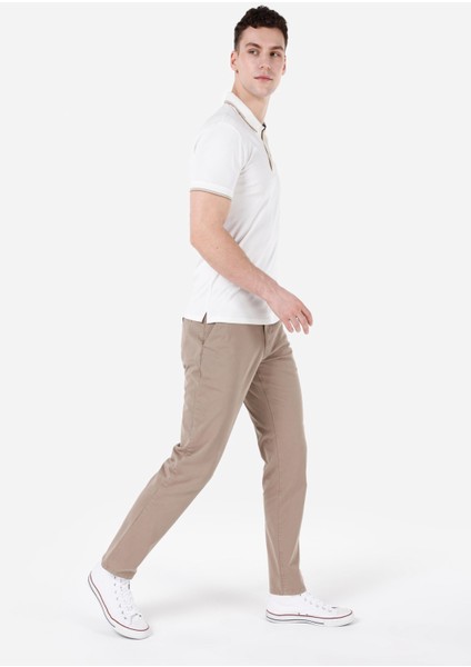 Regular Fit Orta Bel Düz Paça Erkek Bej Pantolon