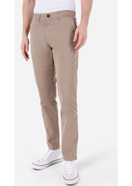 Regular Fit Orta Bel Düz Paça Erkek Bej Pantolon