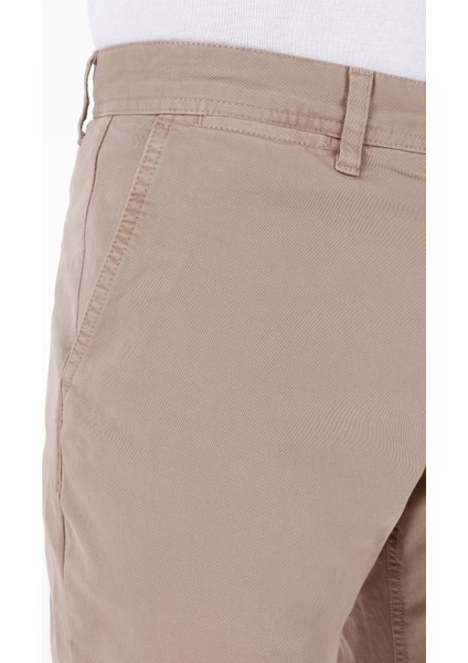 Regular Fit Orta Bel Düz Paça Erkek Bej Pantolon