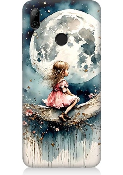 Huawei P Smart 2019 Uyumlu Ay Üzerinde Hayalci Kız Desenli Silikon Kılıf