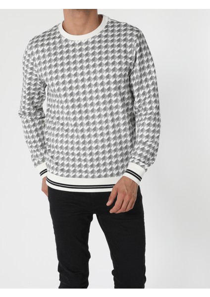 Regular Fit Erkek Beyaz Sweatshirt