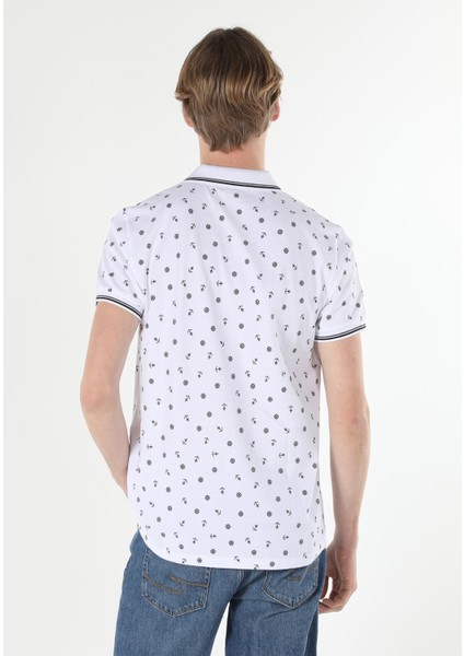 Regular Fit Polo Yaka Baskılı Erkek Beyaz Kısa Kol Tişört fiyatları