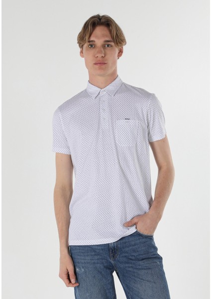 Regular Fit Polo Yaka Baskılı Erkek Beyaz Kısa Kol Tişört modelleri