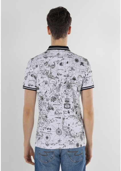 Regular Fit Polo Yaka Baskılı Erkek Beyaz Kısa Kol Tişört fiyatları