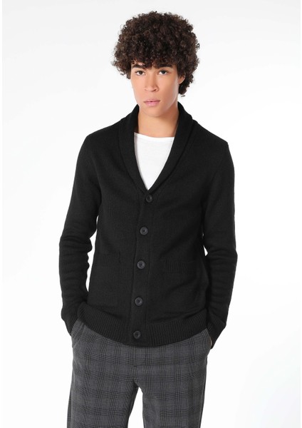 Slim Fit Erkek Siyah Hırka
