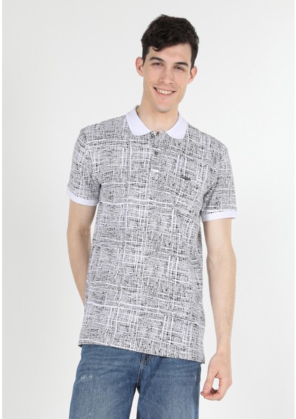 Regular Fit Polo Yaka Baskılı Erkek Beyaz Kısa Kol Tişört modelleri