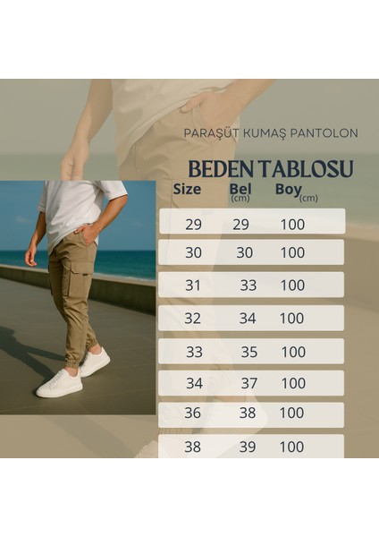Bej Renk Paraşüt Kumaş Kargo Cepli Erkek Pantolon