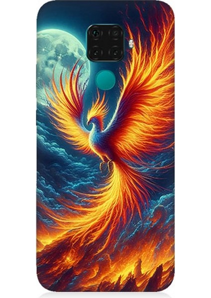 Huawei Mate 30 Lite Uyumlu Ateşle Dans Eden Anka Desenli Silikon Kılıf