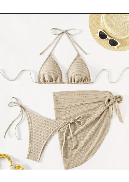 Pareo ve Bikini Takım, Bikini, Bikini Takım, Brezilyan Kesim Bikini Pareo ve Bikini, 3'lü Takım Bikini, Ipli Bikini, Plaj Giyim, Bağlamalı Bikini