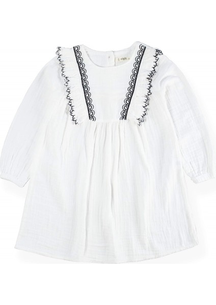 Nakışlı Fırfırlı Mevsimlik Elbise 1-8 Yaş Ekru fiyatları