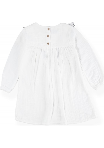 Nakışlı Fırfırlı Mevsimlik Elbise 1-8 Yaş Ekru modelleri