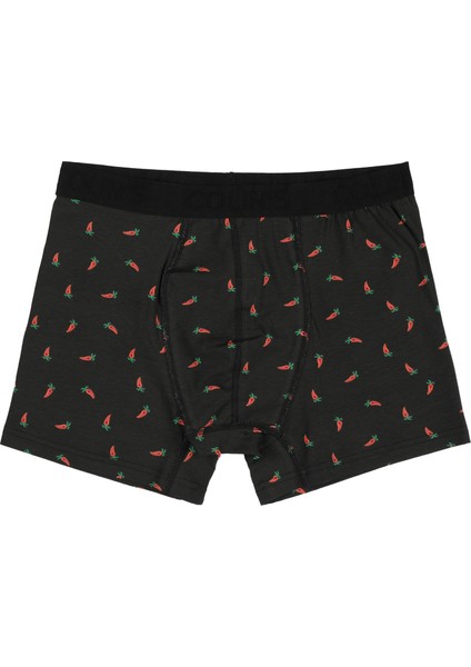Modern Fit Baskılı Erkek Siyah Boxer