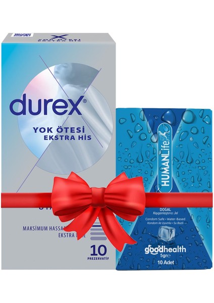 Durex Yok Ötesi Ekstra Ince Ekstra His 10'lu Prezervatif + Humanlife 5 gr x 10 Doğal Jel Lubricant