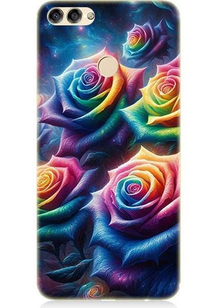 Huawei P Smart Uyumlu Gökkuşağı Güllerin Patlaması Desenli Silikon Kılıf