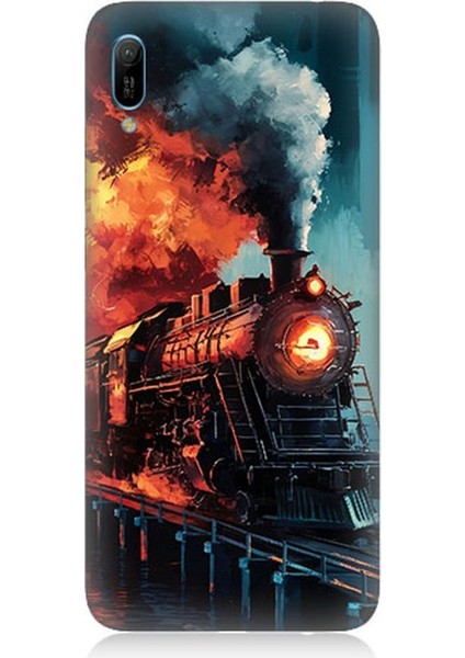 Huawei Y6 2019 Uyumlu Buharlı Tren Yolculuğu Desenli Silikon Kılıf
