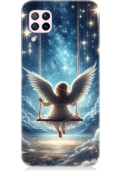 Huawei P40 Lite Uyumlu Yıldızlarla Salıncakta Melek Desenli Silikon Kılıf