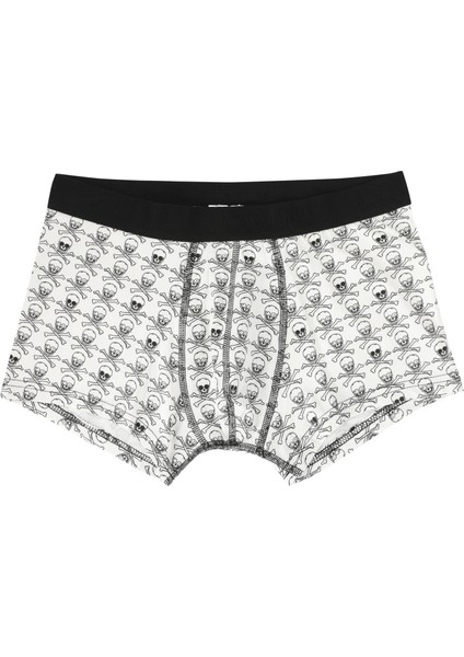 Modern Fit Baskılı Erkek Beyaz Boxer