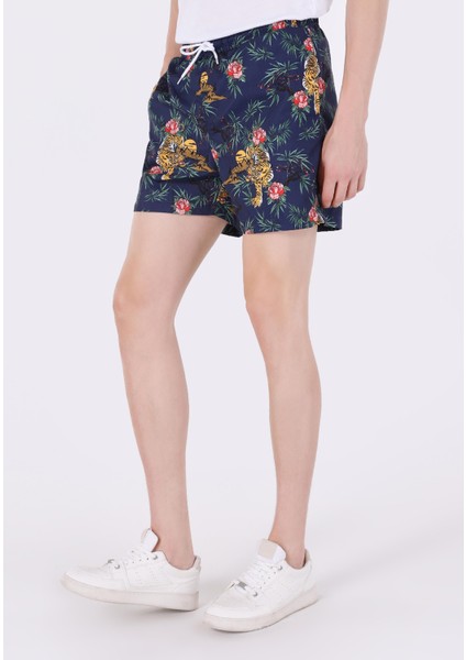 Regular Fit Baskılı Erkek Çok Renkli Deniz Şortu