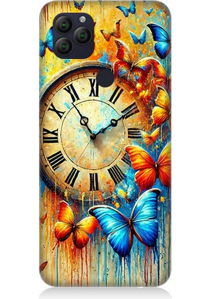 General Mobile Gm 22 Uyumlu Saat ve Kelebek Zamanı Desenli Silikon Kılıf