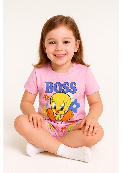 Kız Çocuk Tweety Baskılı Şortlu Takım - Pamuklu Yazlık